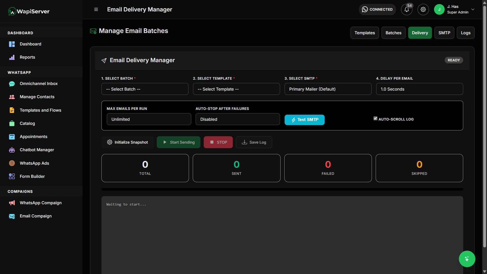 WAPIServer campaign and analytics dashboard