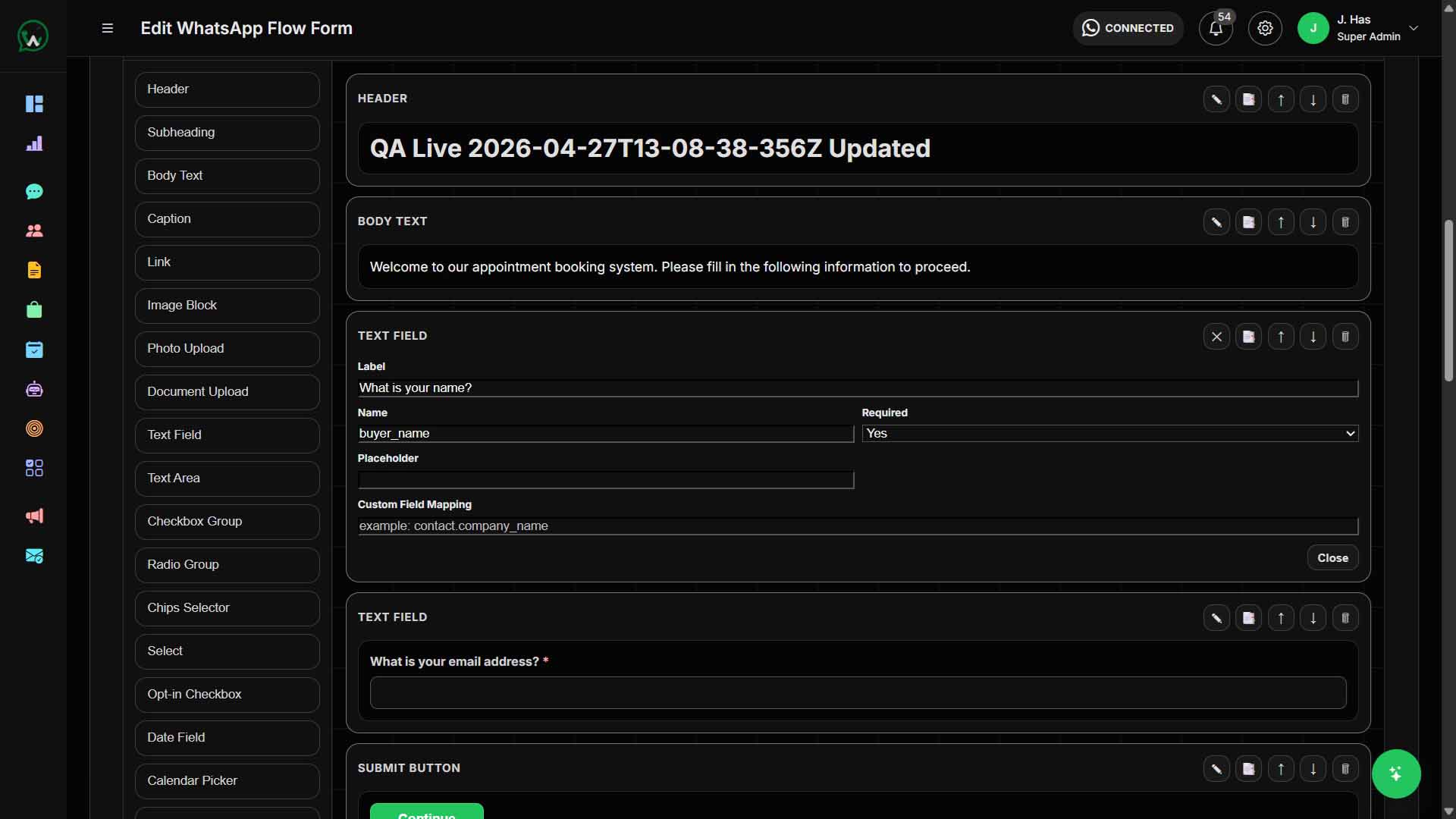 WAPIServer form and automation visual