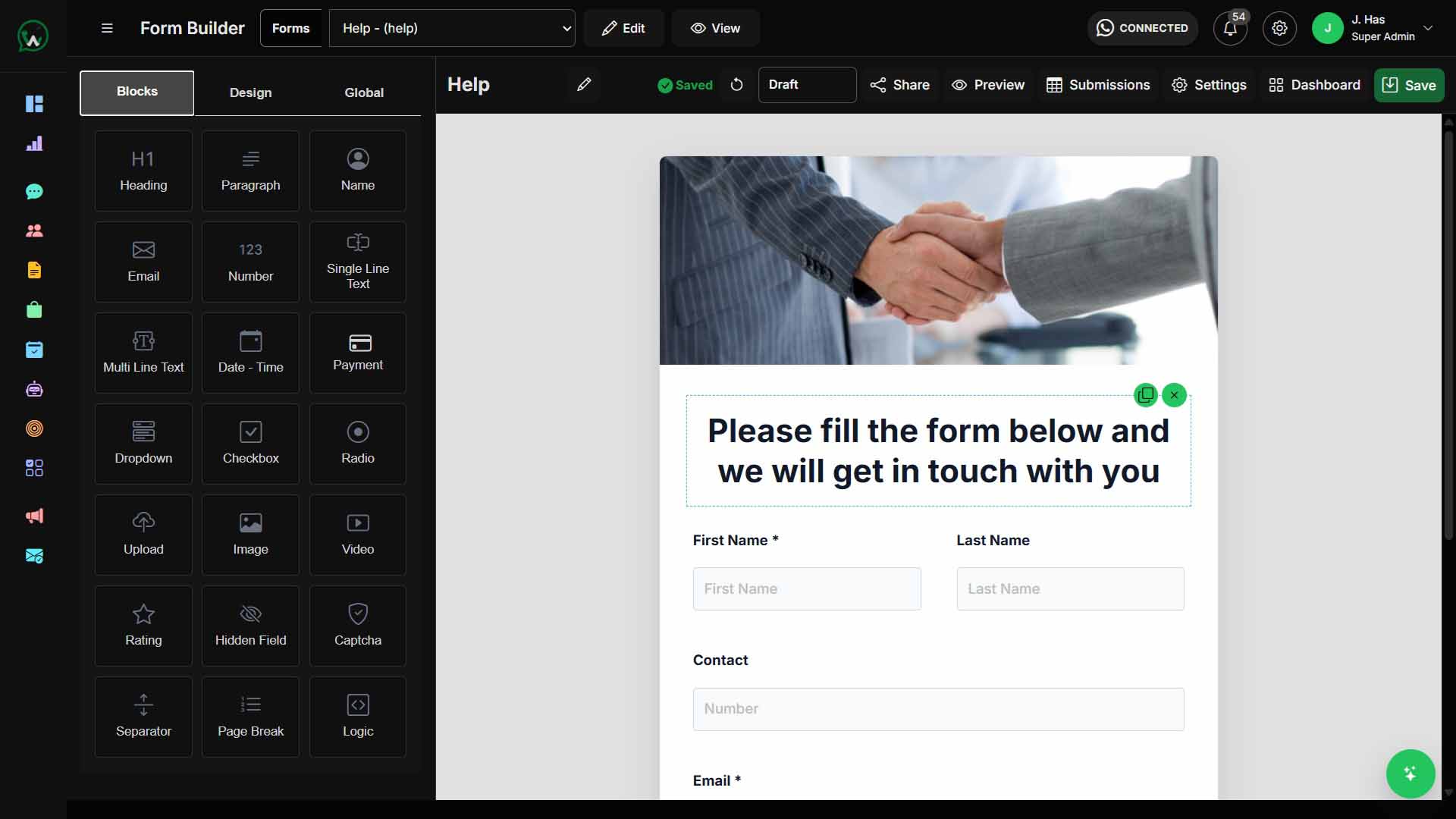 WAPIServer form builder and WhatsApp Flow visual