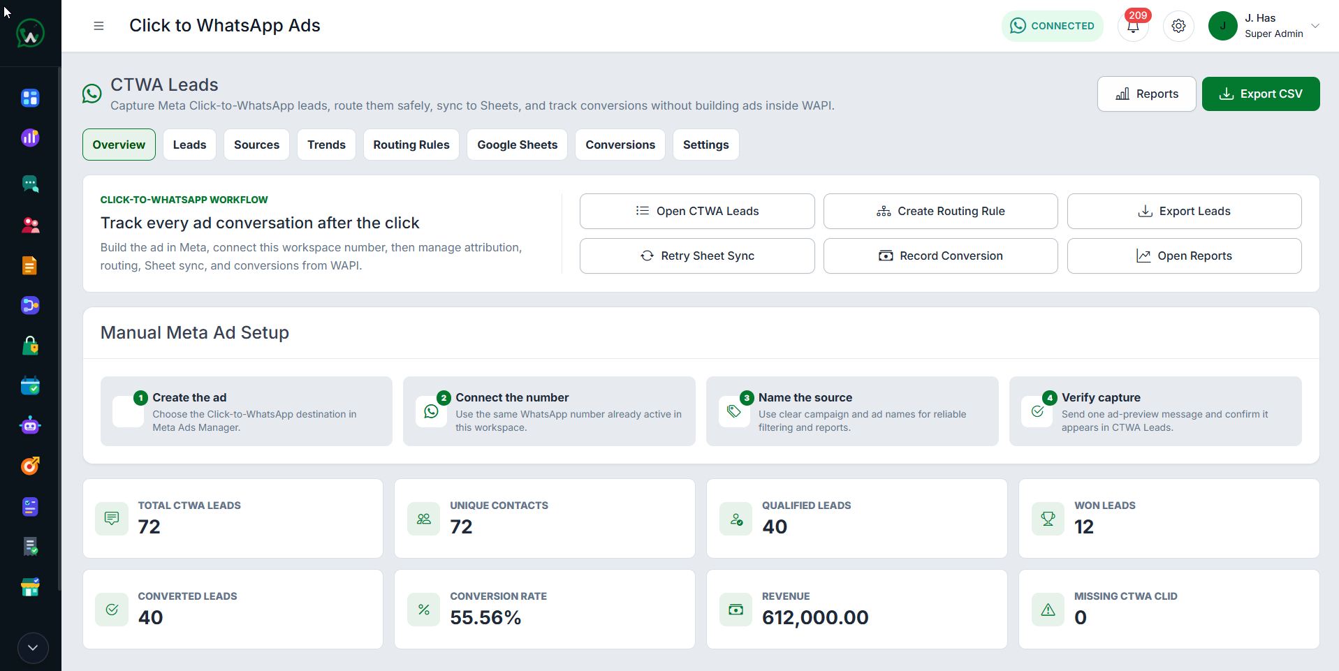 WAPI Click to WhatsApp Ads overview and attribution reporting