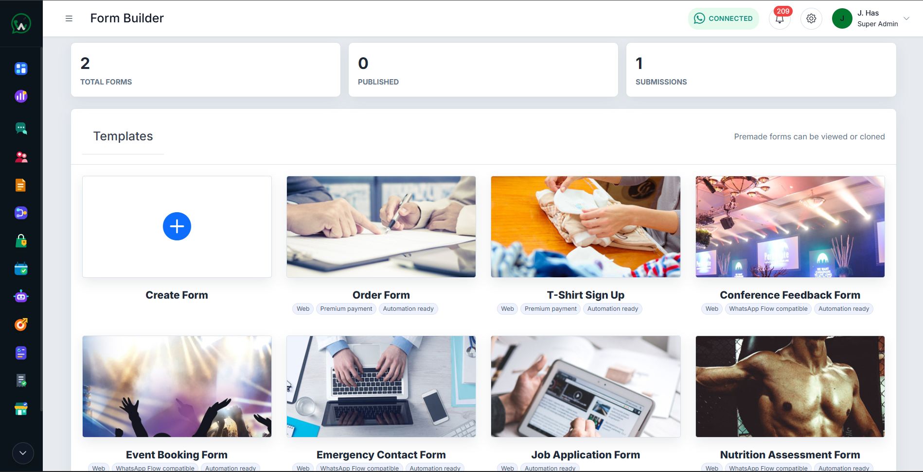 WAPI Form Builder template gallery