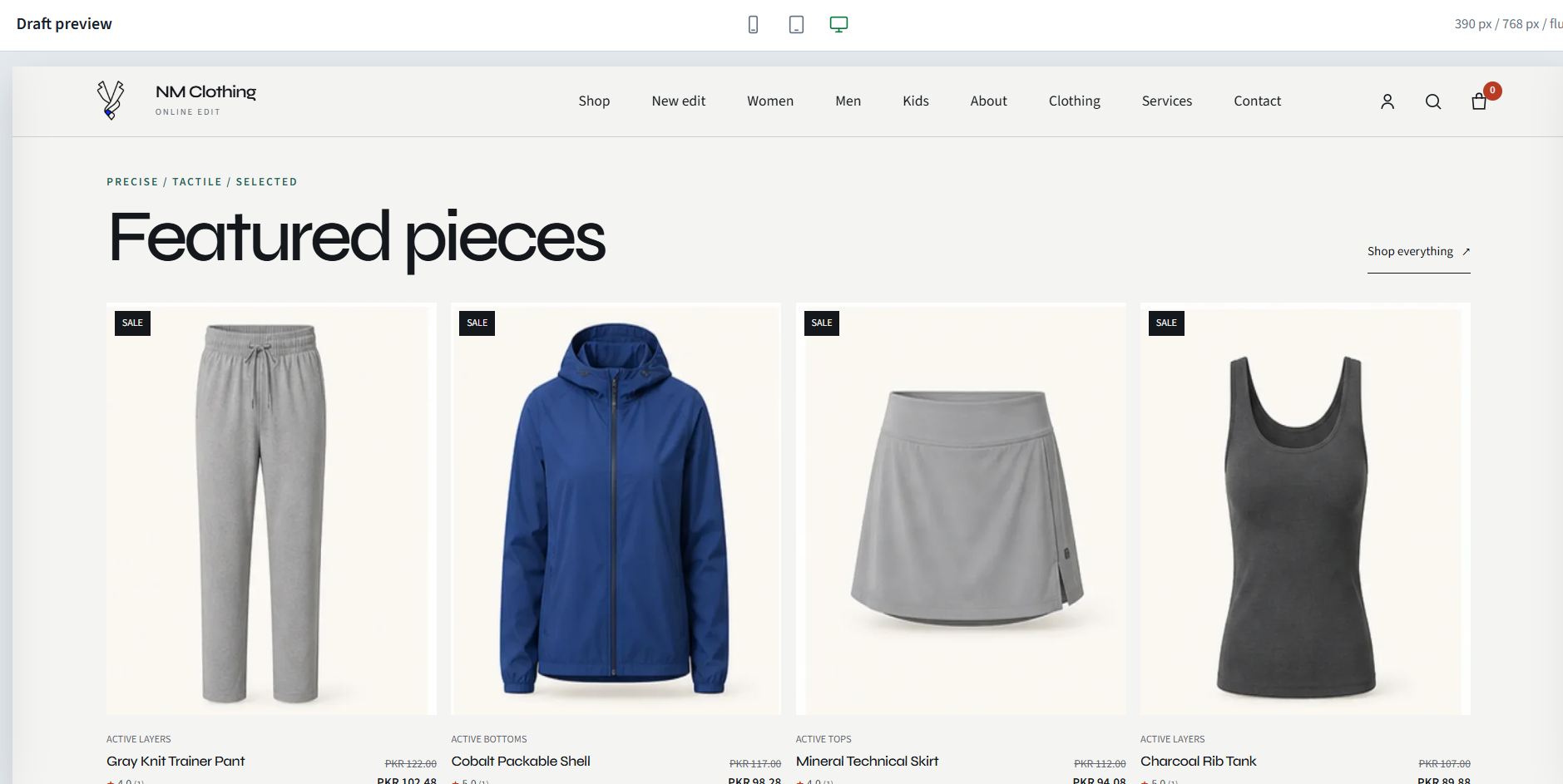 WAPI Online Store customer-facing desktop preview