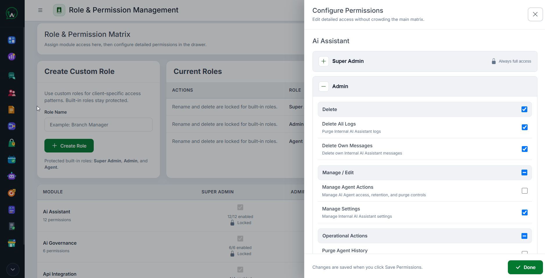 WAPI roles and permissions for AI Assistant access