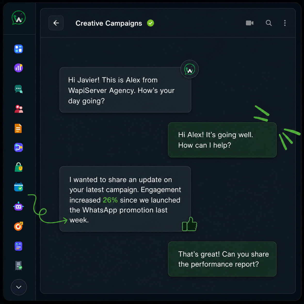 WAPIServer client campaign updates and performance conversation for an agency team