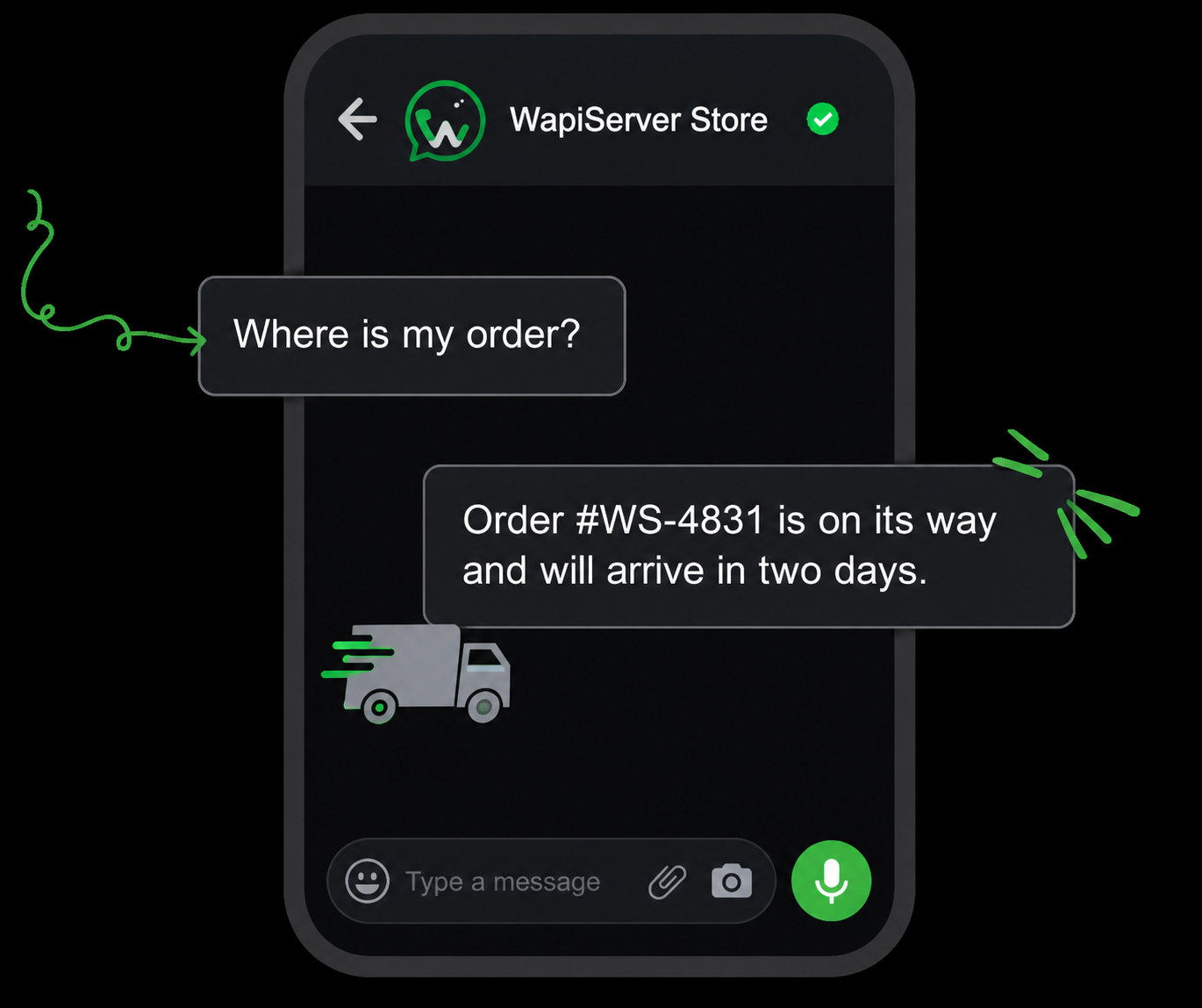 WAPIServer order status journey for a connected Shopify store