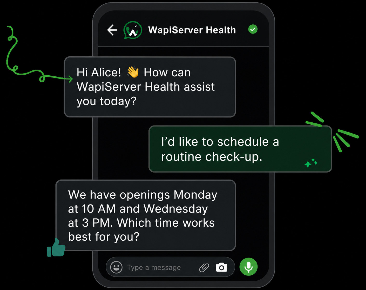 WAPIServer administrative appointment scheduling conversation