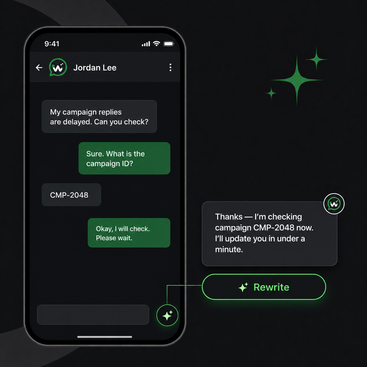 WAPIServer AI-assisted response rewrite reviewed by a support operator